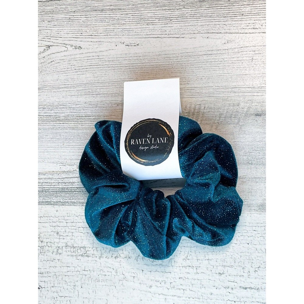 Teal Glitter Scrunchie | Big Scrunchies Fashion Hair Ties Medium Volume